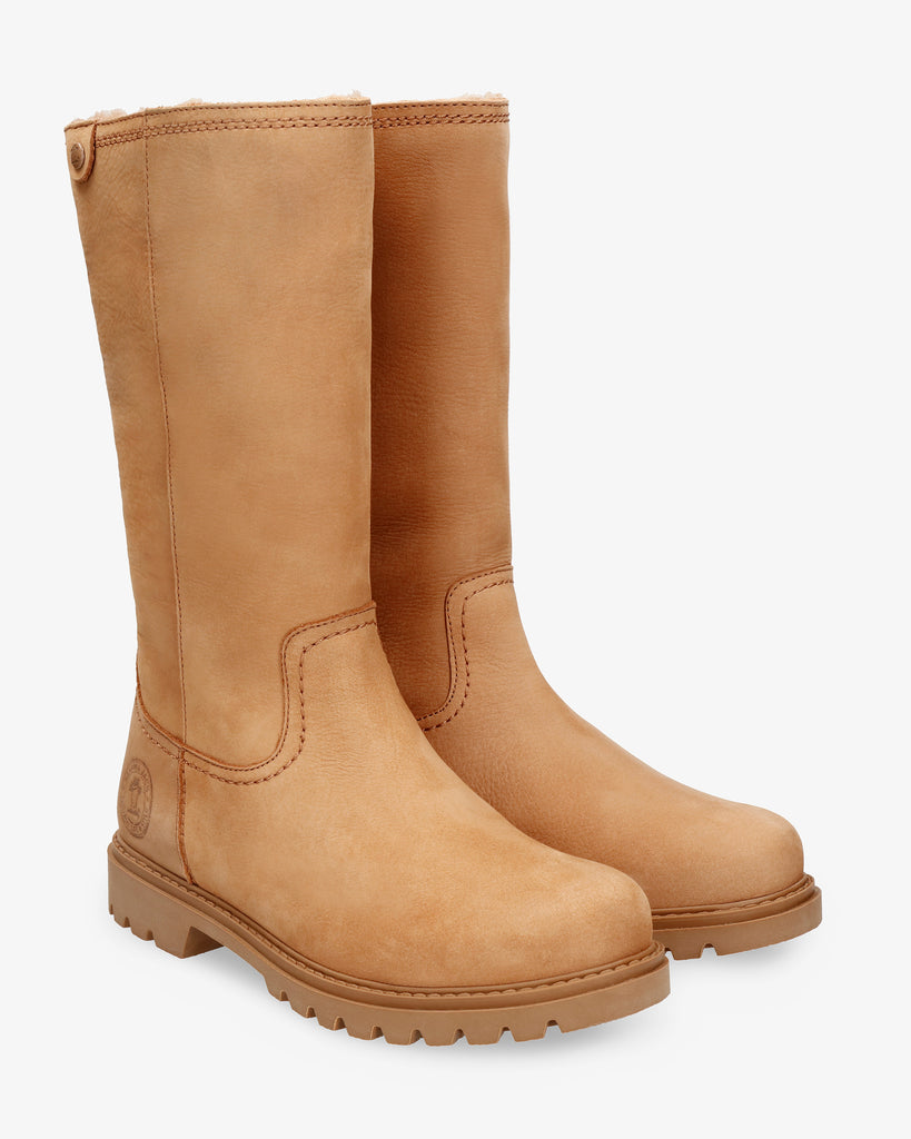 Bambina botas de piel con forro interior de pelo. camel