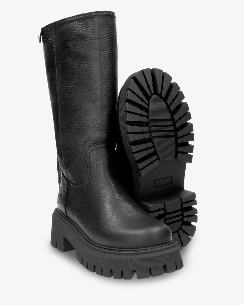 Charlotte botas de piel con forro interior de pelo. negro