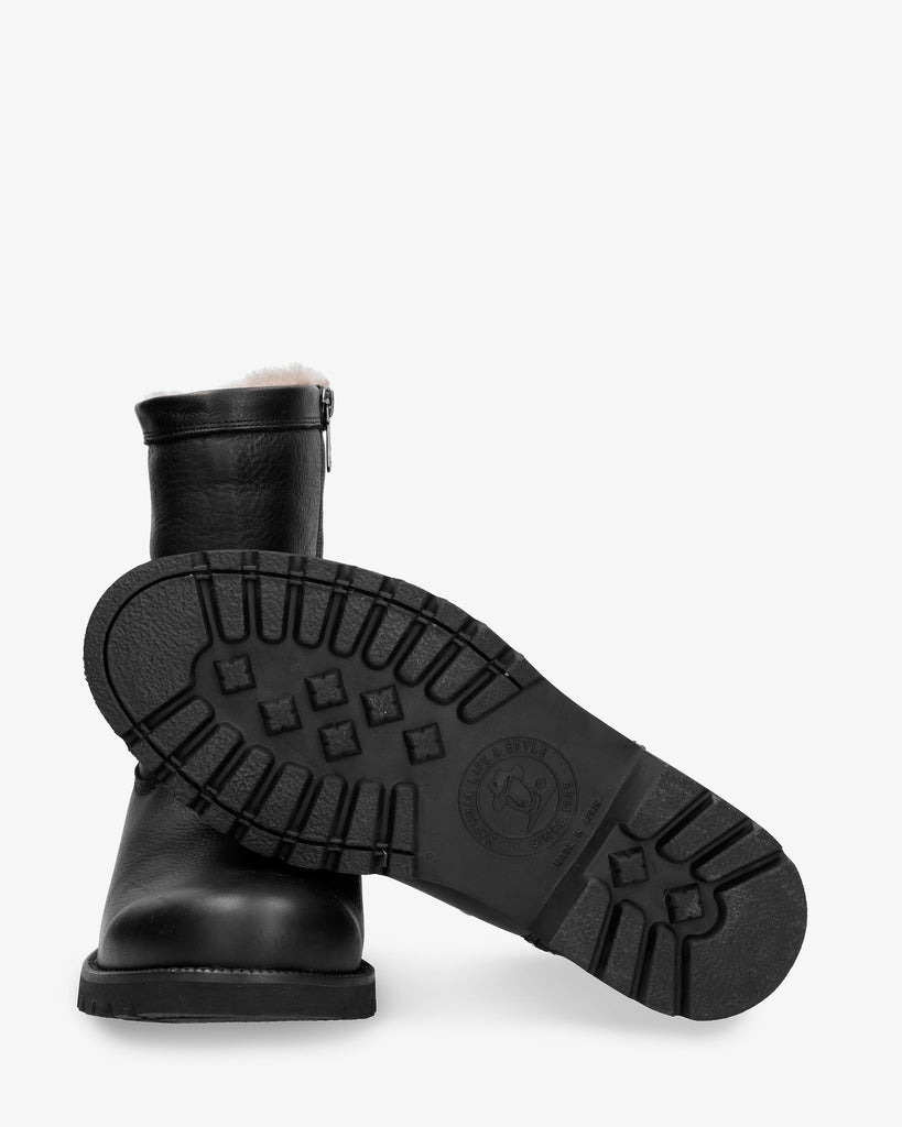 Fedro Igloo botas de piel con forro interior de pelo natural. negro