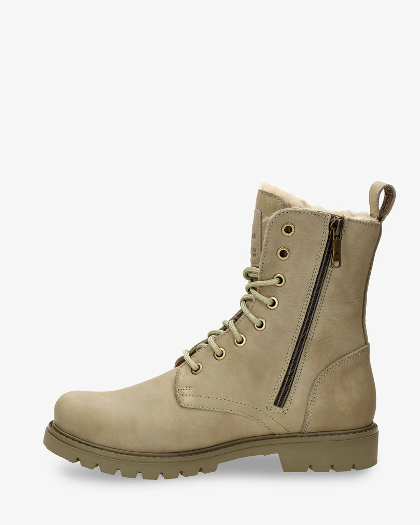 Frisia botas de piel con forro interior de pelo. kaki