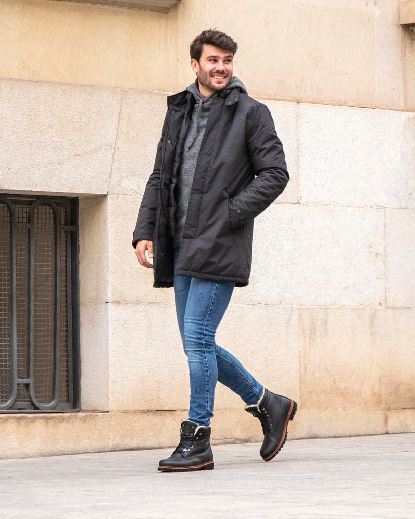 P03 Aviator botas de piel con forro interior de algodón. negro