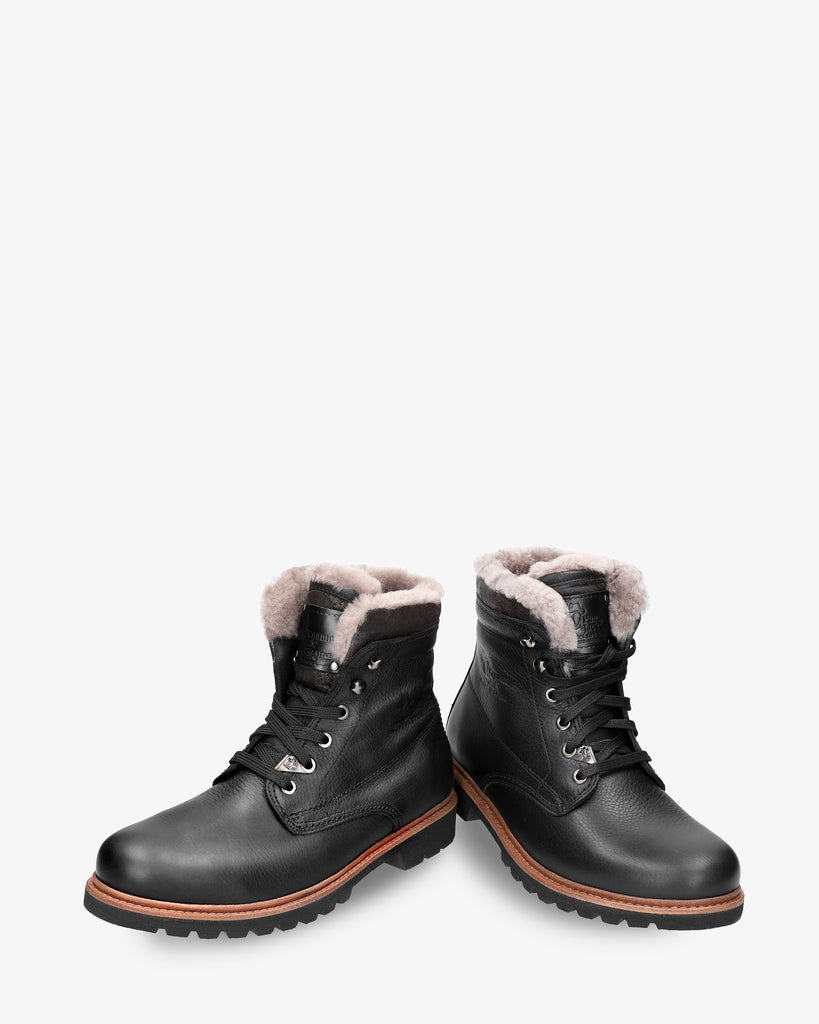 P03 Aviator Igloo botas de piel con forro interior de pelo natural. negro