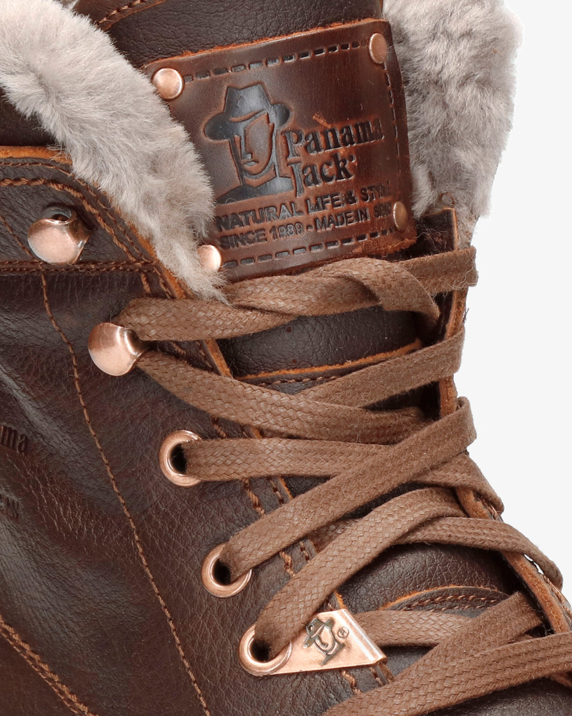 P03 Aviator Igloo botas de piel con forro interior de pelo natural. castaño