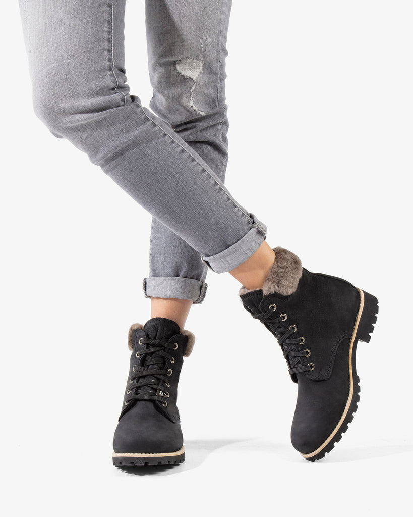 Panama 03 Igloo botas de piel con forro interior de pelo natural. negro