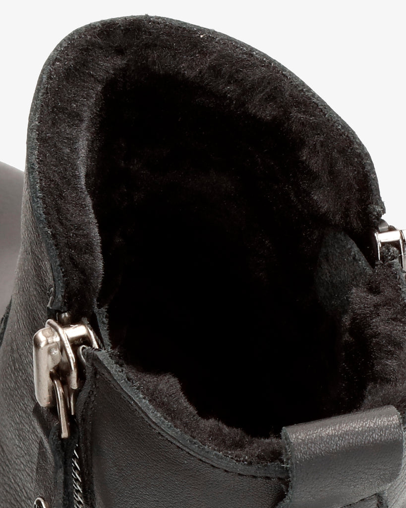 Phuket botas de piel con forro interior de pelo. negro